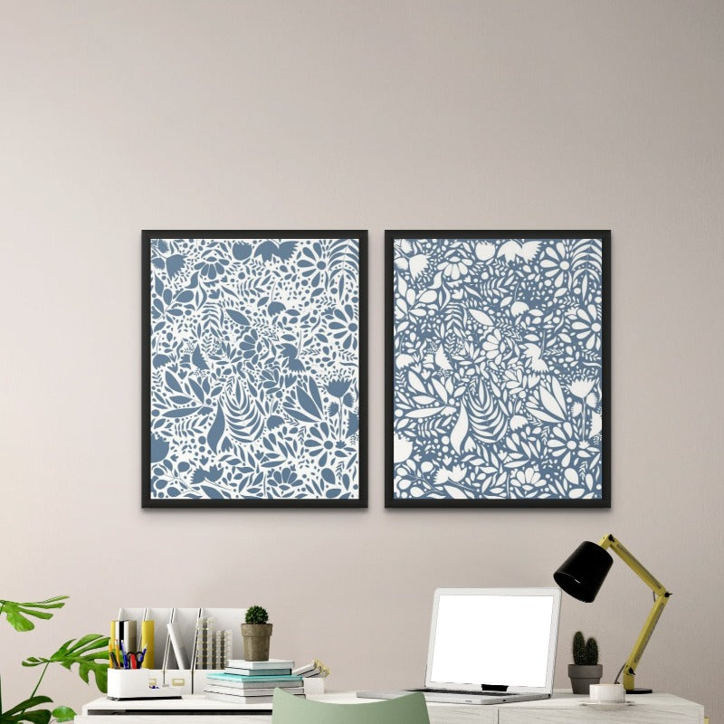 Scandi blue white pattern 2 Art Print