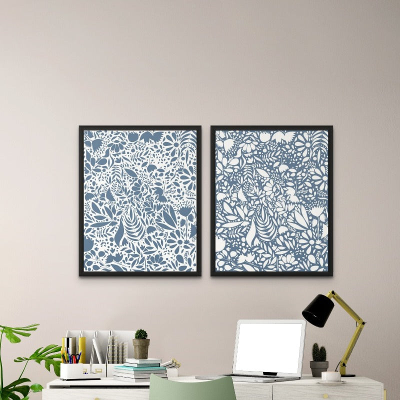 Scandi blue white pattern  Art Print