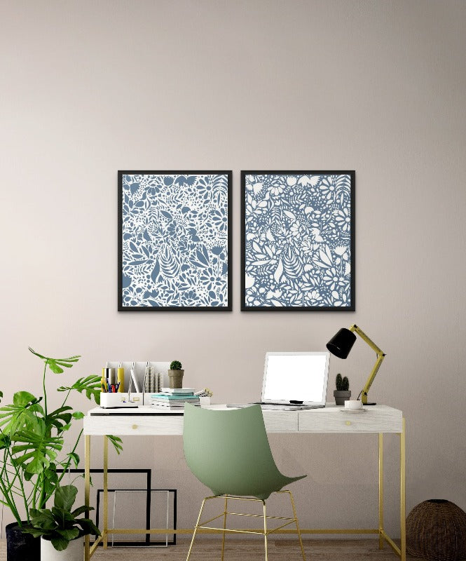 Scandi blue white pattern  Art Print