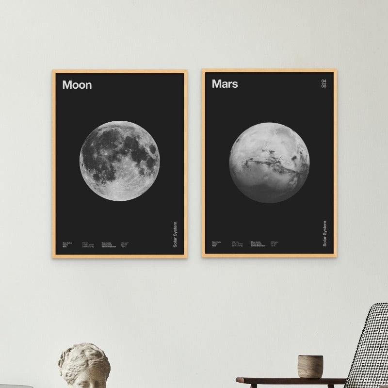 Set "Solar System Mars" + "Solar System Moon" Art Prints