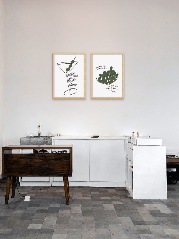 Set "Martini Three Olives" + "Olives for Dinner" Art Prints