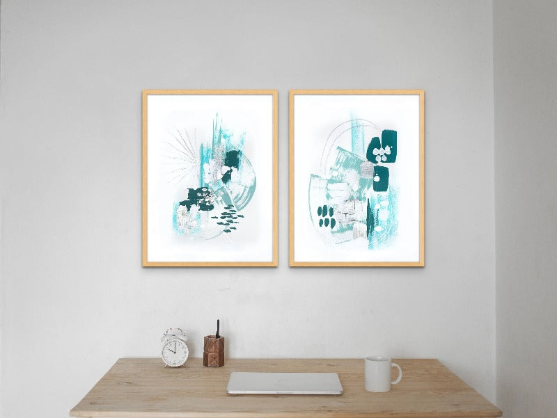 Set "Abstract Mint 1" + "Abstract Mint 2" Art Prints