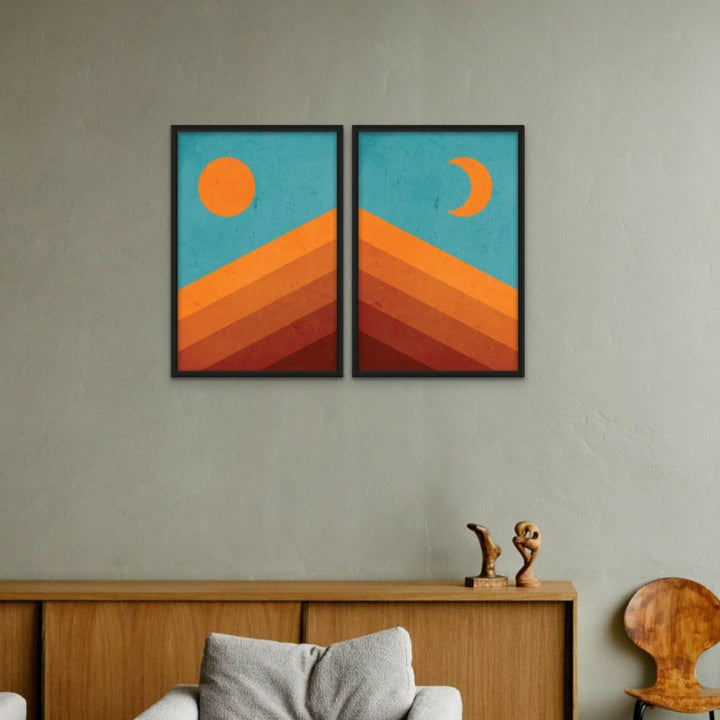 Set "Abstract Mountain Sunrise Iii" + "Abstract Mountain Sunrise I" Art Prints