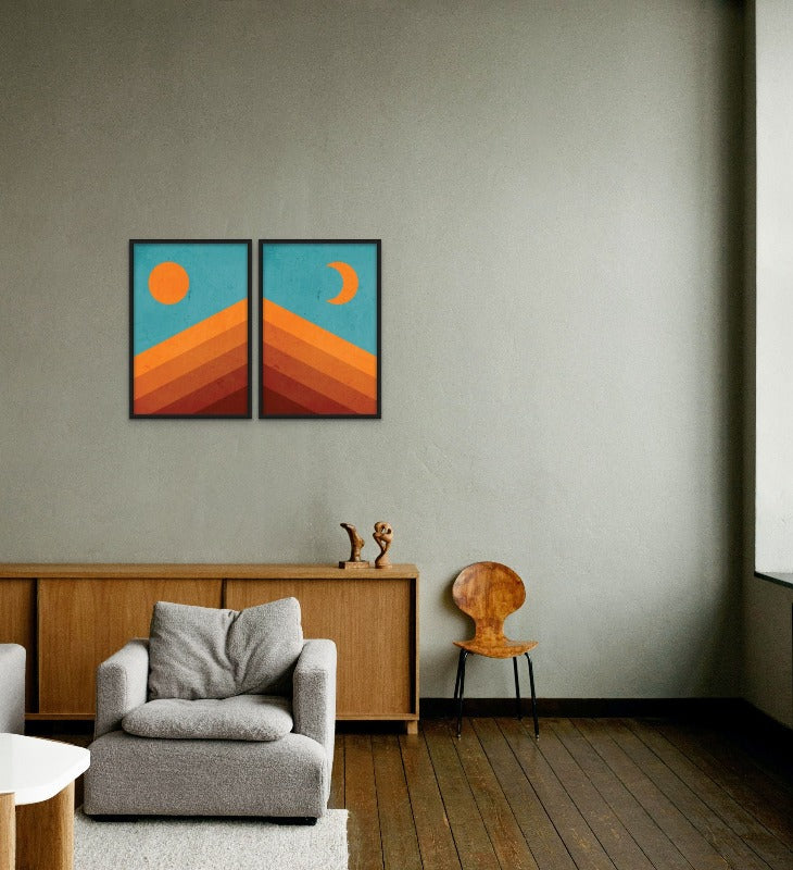 Set "Abstract Mountain Sunrise Iii" + "Abstract Mountain Sunrise I" Art Prints