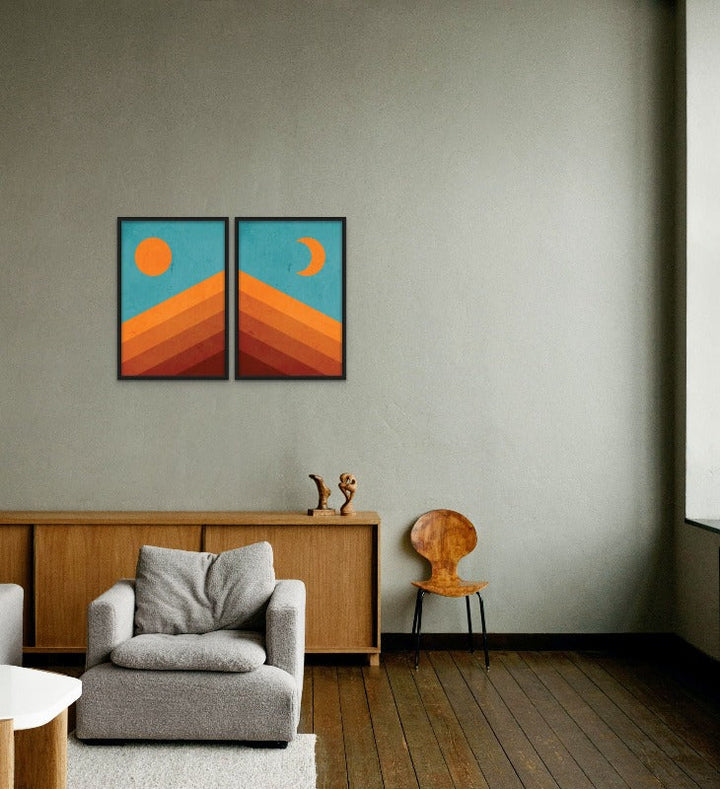 Set "Abstract Mountain Sunrise Iii" + "Abstract Mountain Sunrise I" Art Prints