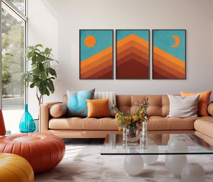 Set "Abstract Mountain Sunrise I" + "Abstract Mountain Sunrise II" + "Abstract Mountain Sunrise III" Art Prints