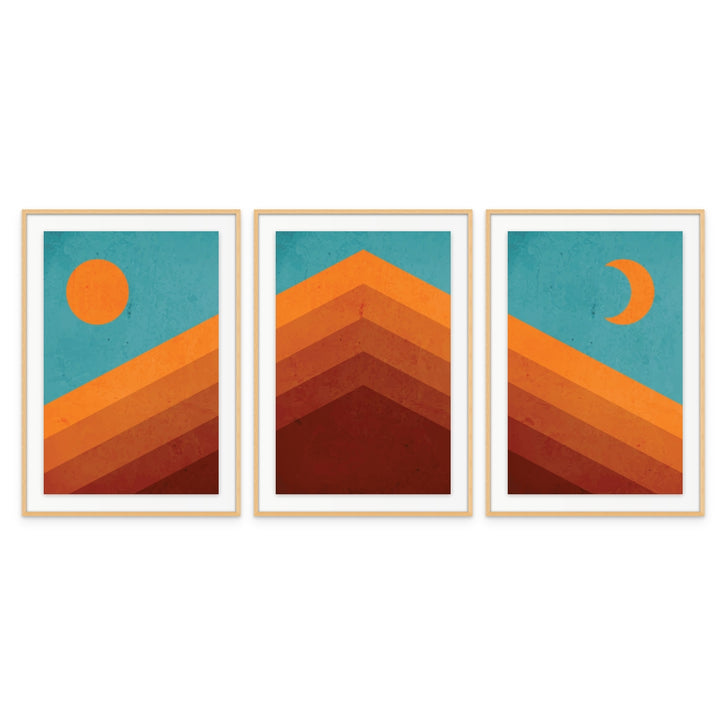 Set "Abstract Mountain Sunrise I" + "Abstract Mountain Sunrise II" + "Abstract Mountain Sunrise III" Art Prints