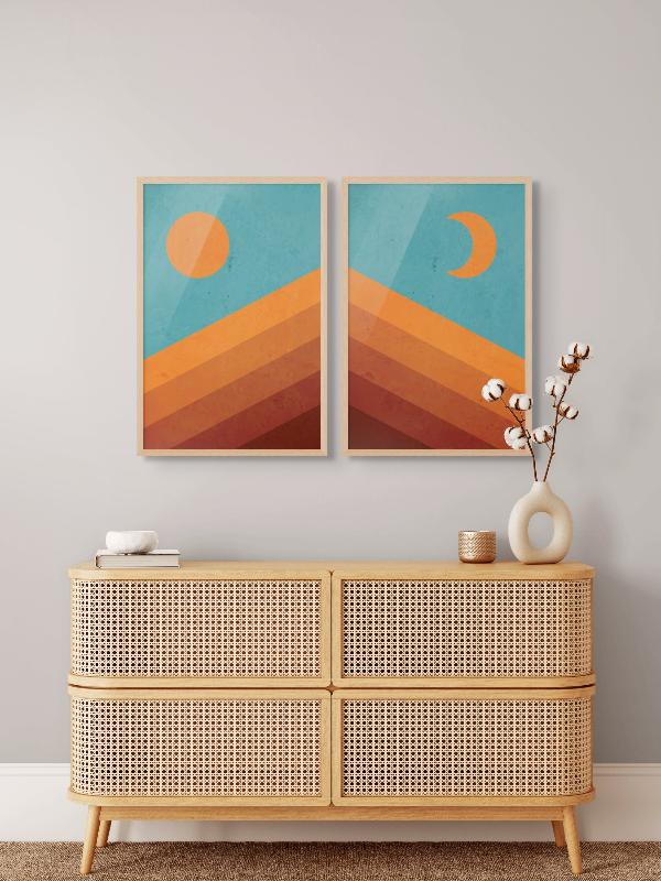 Set "Abstract Mountain Sunrise" Art Prints