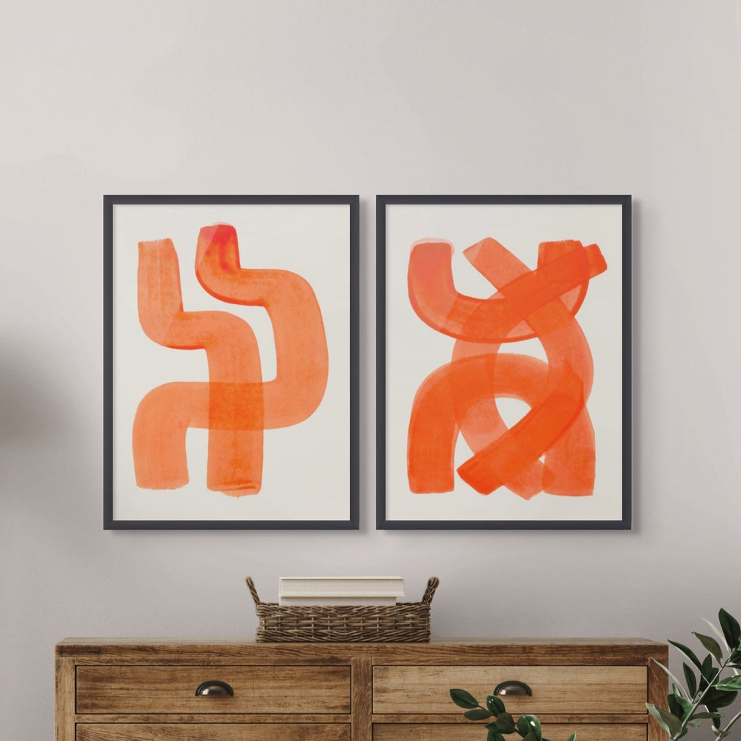 Set "Orange Strokes" Art Prints