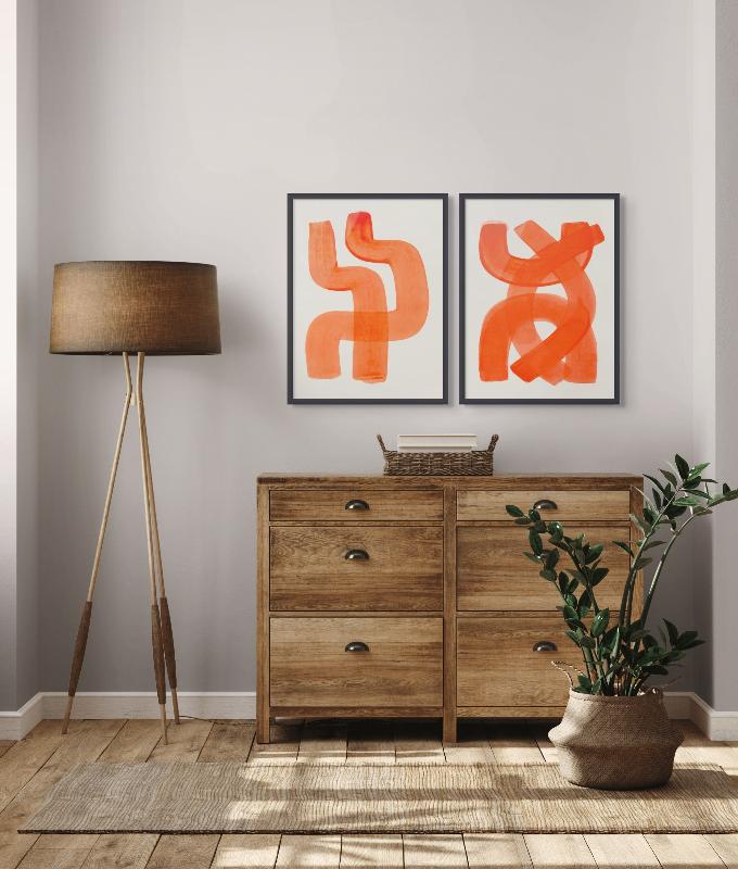 Set "Orange Strokes" Art Prints