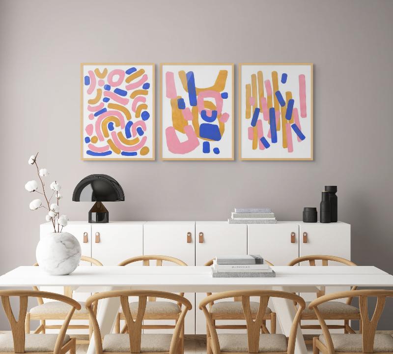 Set "Pink Confetti" + "Pink Smile" + "Pink Wiggle" Art Prints