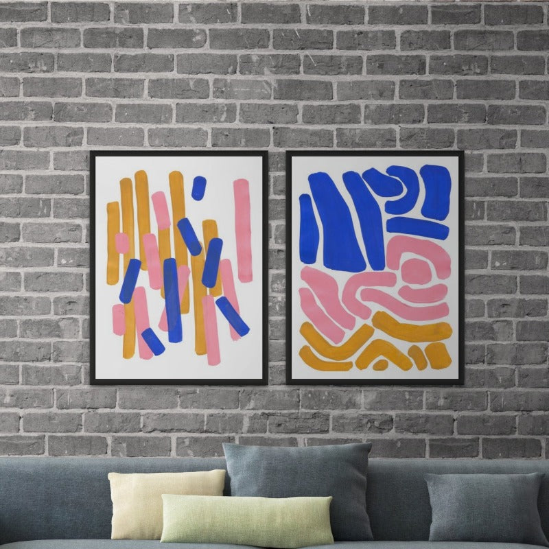Set "Pastel Tribal Maze" + "Pink Confetti" Art Prints