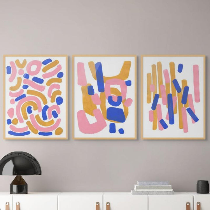 Set "Pink Confetti" + "Pink Smile" + "Pink Wiggle" Art Prints