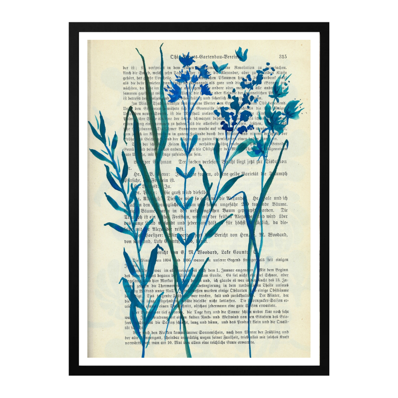 Cuadro "Denim blue sketch with wild grasses"