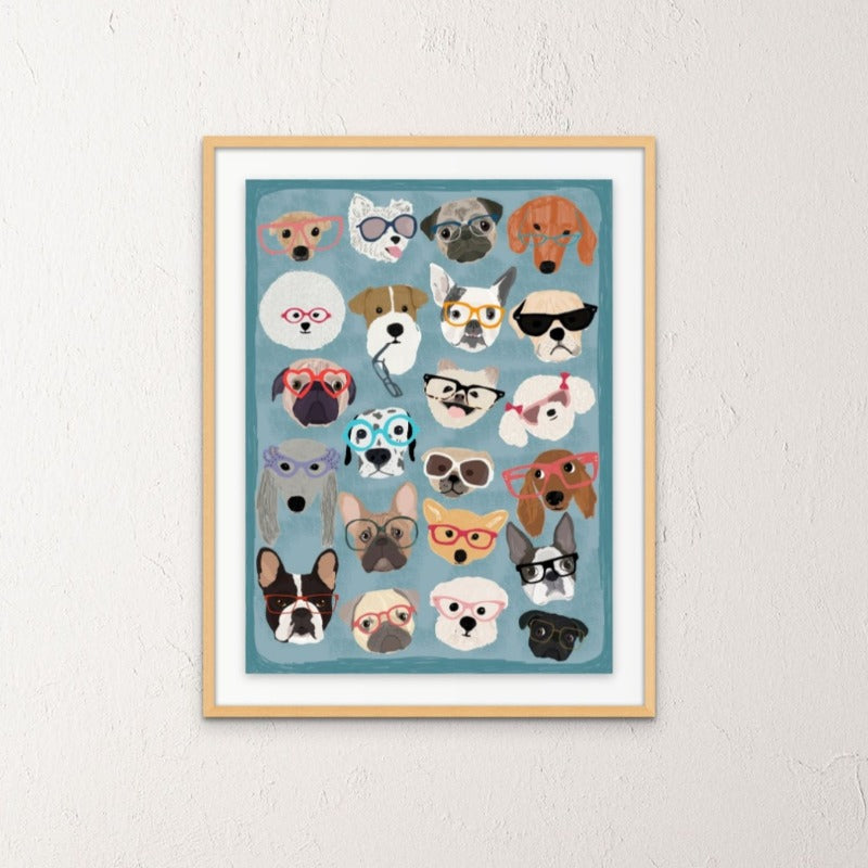 Puzzle Dogs In Glasses Art Print