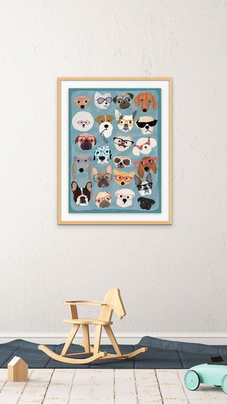 Puzzle Dogs In Glasses Art Print