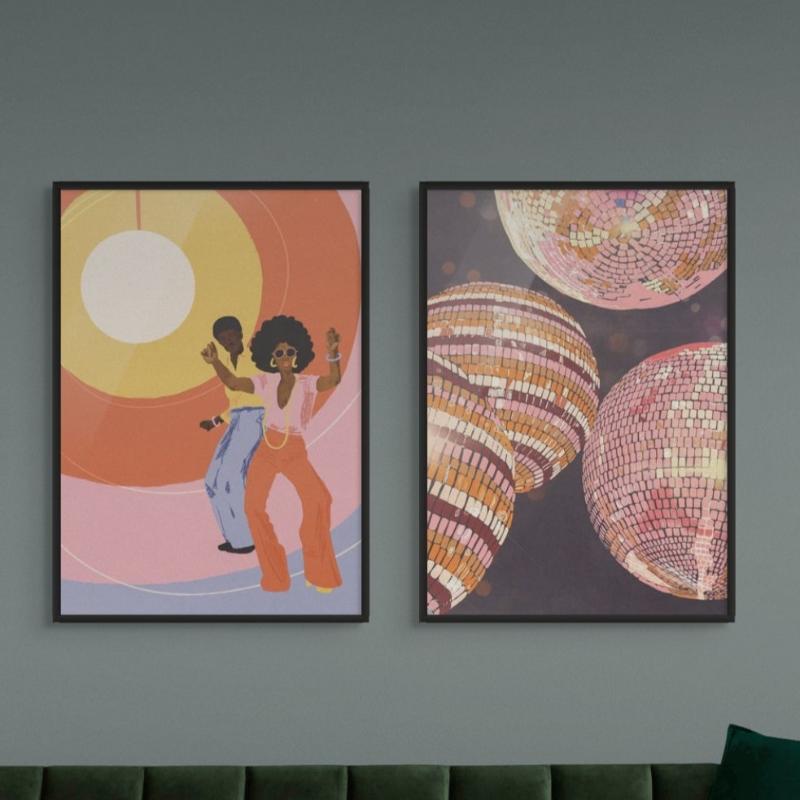 Set "Yes Sir I Can Boogie" + "Disco Balls" Art Prints