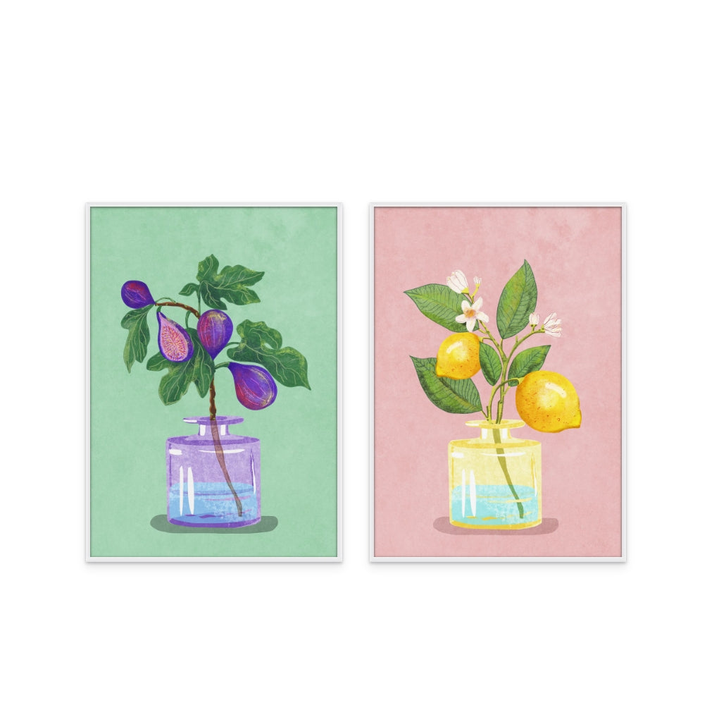 Set "Figs branch in vase" + "Lemon bunch in vase" Art Prints