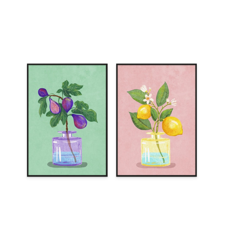 Set "Figs branch in vase" + "Lemon bunch in vase" Art Prints