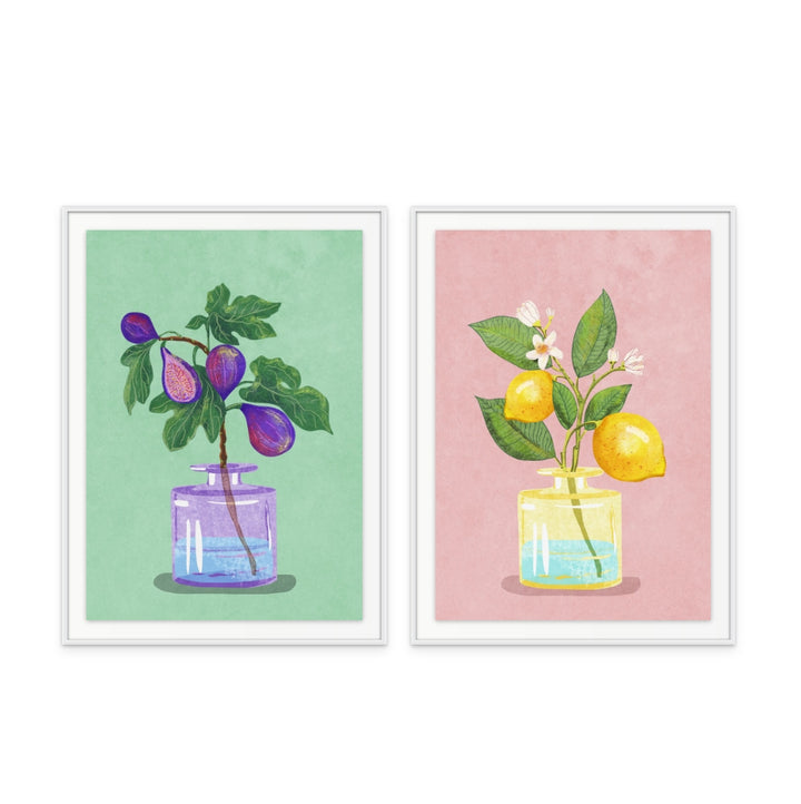 Set "Figs branch in vase" + "Lemon bunch in vase" Art Prints