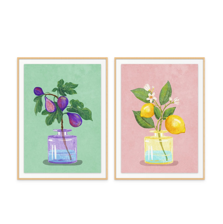 Set "Figs branch in vase" + "Lemon bunch in vase" Art Prints