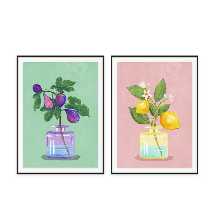 Set "Figs branch in vase" + "Lemon bunch in vase" Art Prints