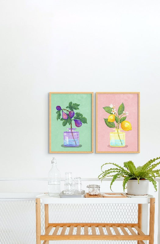 Set "Figs branch in vase" + "Lemon bunch in vase" Art Prints