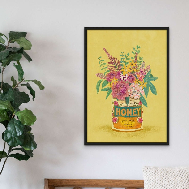 Flowers In a vintage honey can Art Print