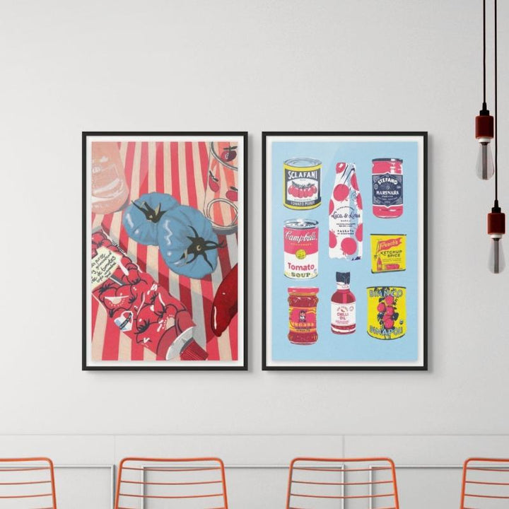 Set "Blue Tomatoes" + "Canned Tomatoes" Art Prints