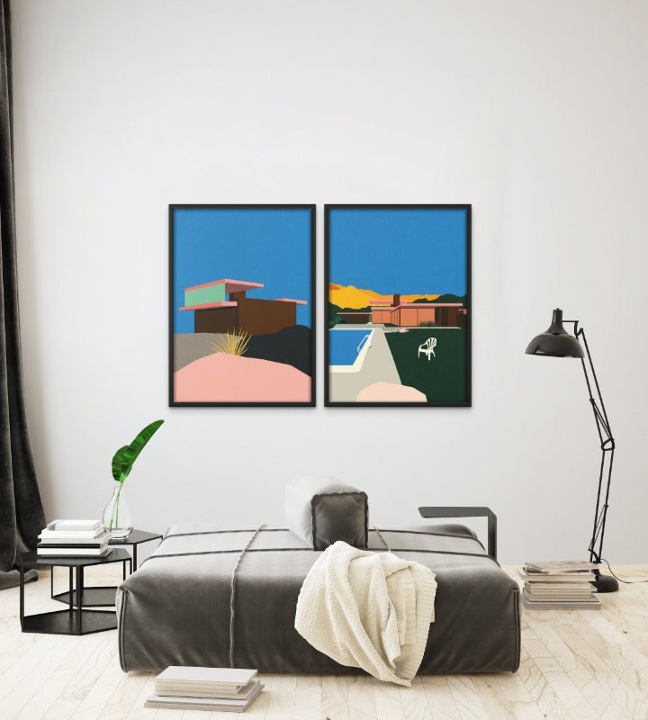 Set "Kaufmann Desert House" + "Kaufmann Desert House Poolside" Art Prints