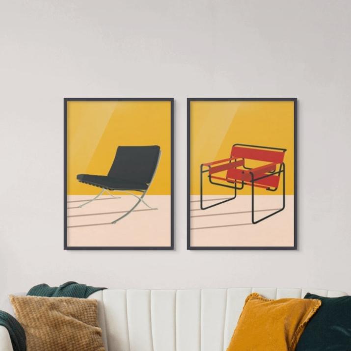 Set "Barcelona Chair By Mies Van Der Rohe"  +  "Wassily Chair Marcel Breuer" Art Prints