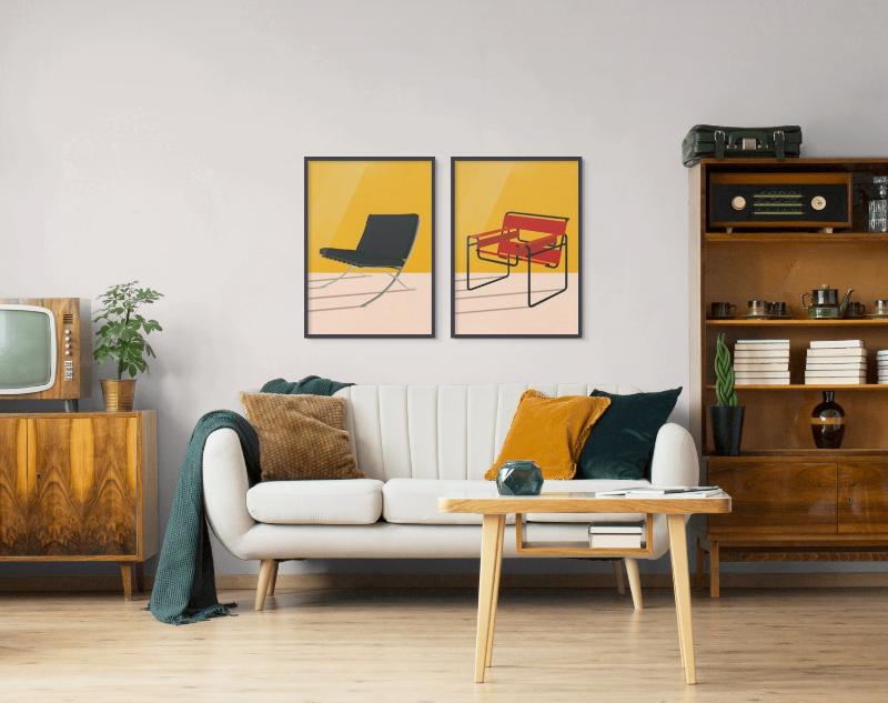 Set "Barcelona Chair By Mies Van Der Rohe"  +  "Wassily Chair Marcel Breuer" Art Prints