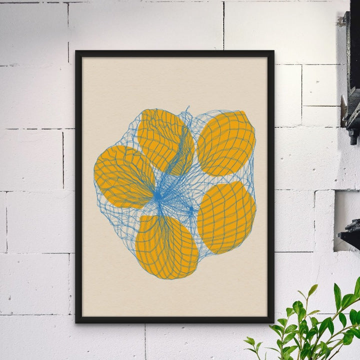 Five Lemons In a Net Bag Art Print