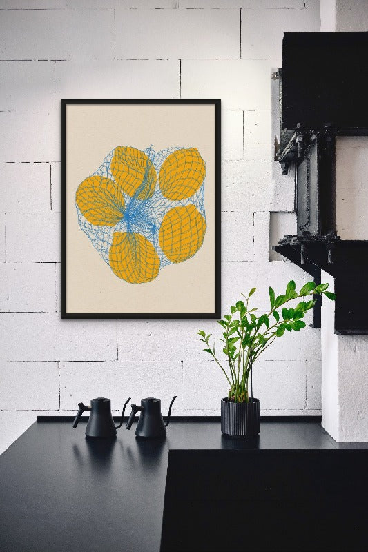 Five Lemons In a Net Bag Art Print