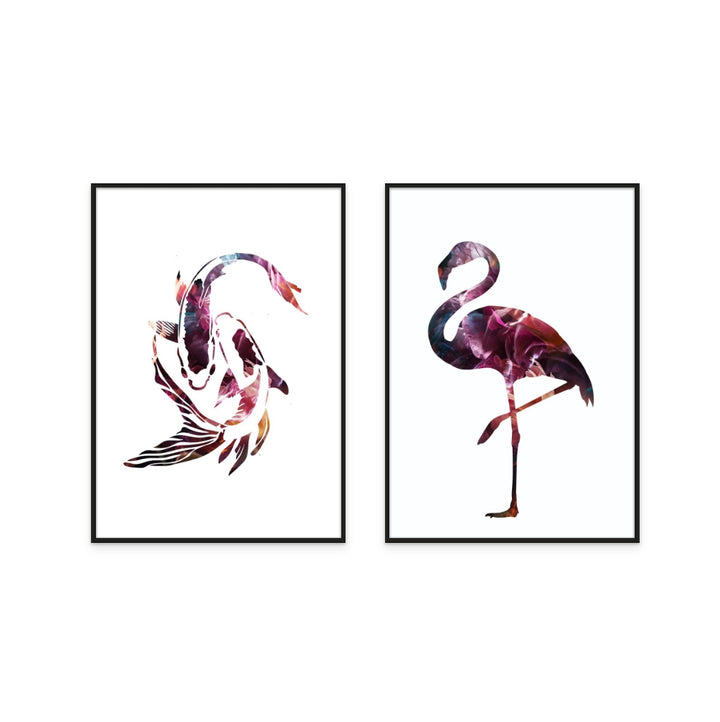 Set "Vibrant Koi Fish" + "Flamingo Silhouette" Art Prints