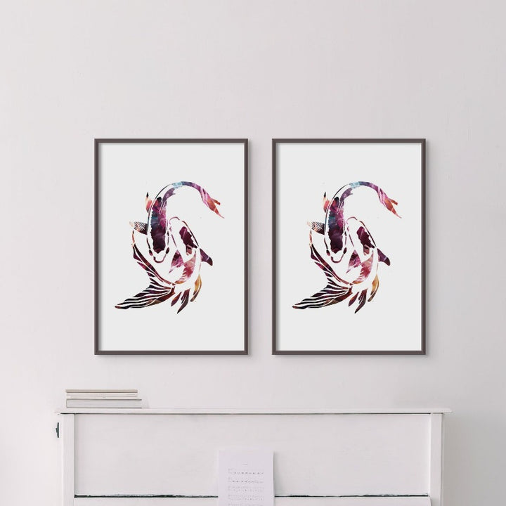 Set "Vibrant Koi Fish" + "Flamingo Silhouette" Art Prints