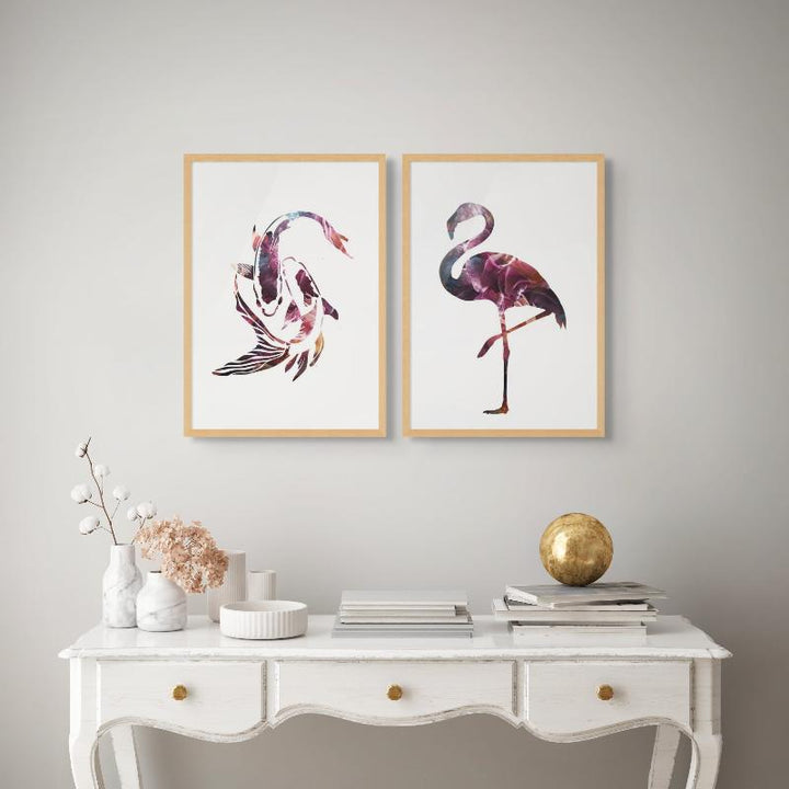 Set "Vibrant Koi Fish" + "Flamingo Silhouette" Art Prints