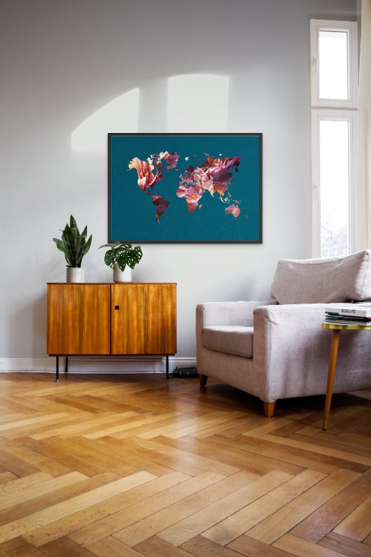 World Map Flowers Art Print