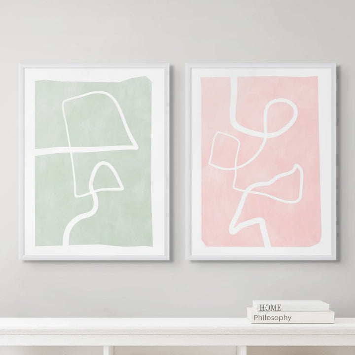 Set "One line white 2" + "One line white 3" Art Prints