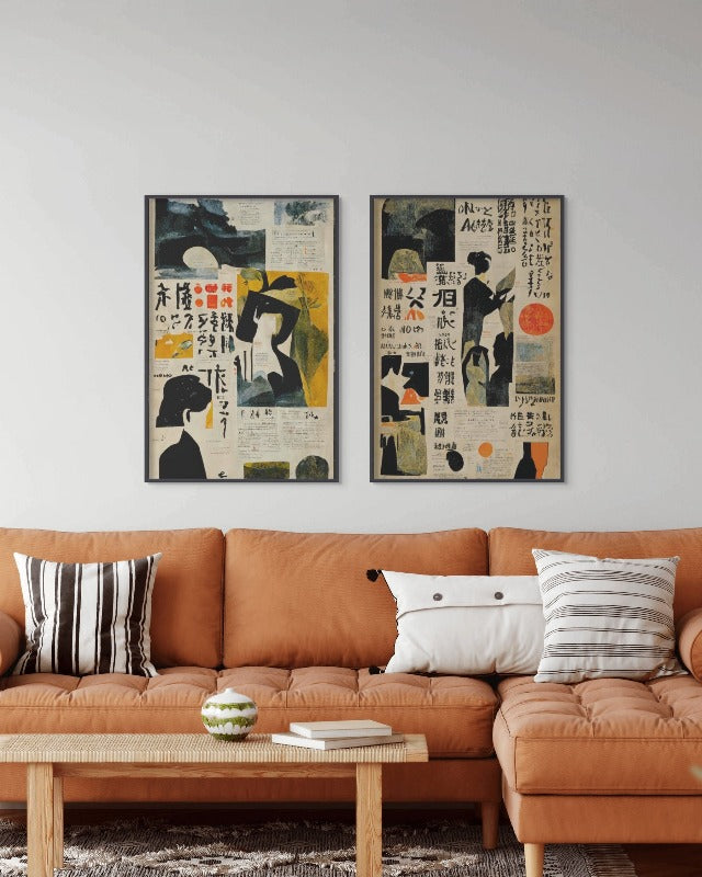 Set "Japanese Newspaper No 2" + "Japanese Newspaper No 3" Art Prints