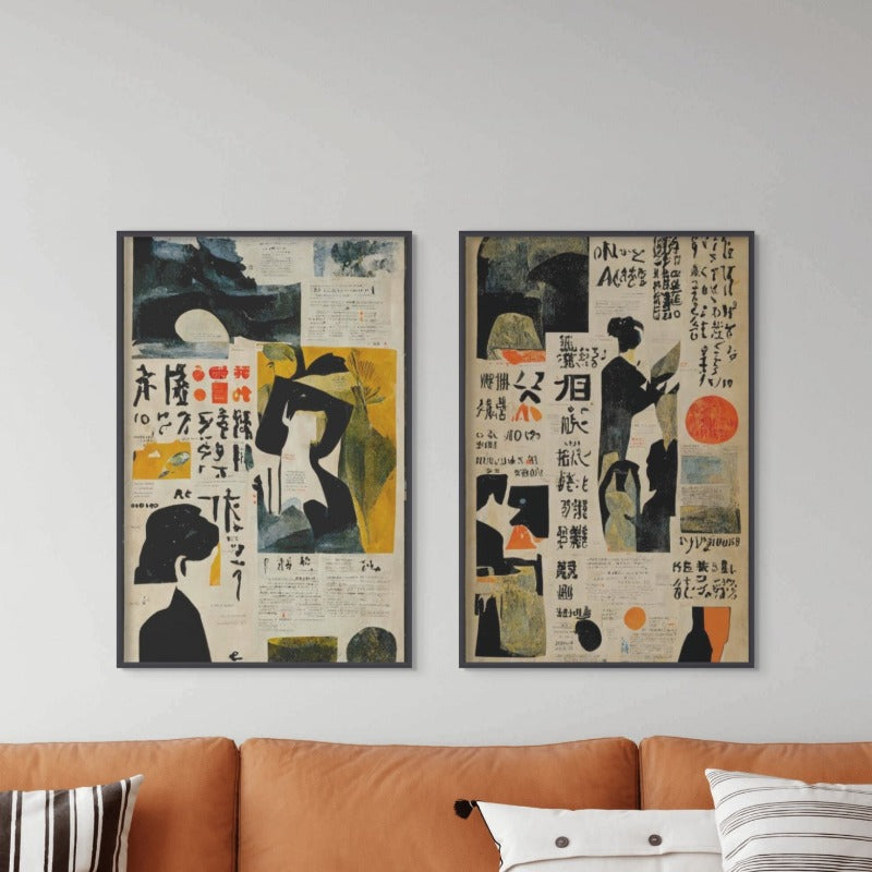 Set "Japanese Newspaper No 2" + "Japanese Newspaper No 3" Art Prints