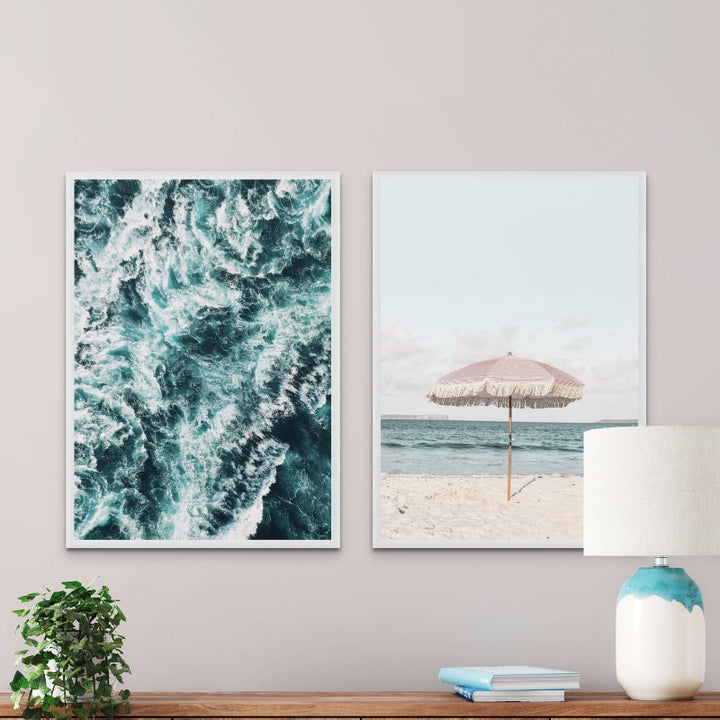 Set "Rough Sea" + "Pink Umbrella" Art Prints