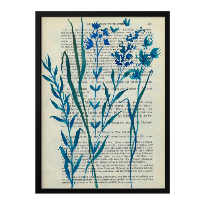 Cuadro "Denim blue sketch with wild grasses"