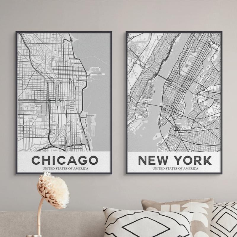 Set "New York White" + "Chicago White" Art Prints