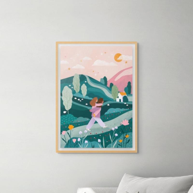 Mummy Daughter Countryside Walk Art Print