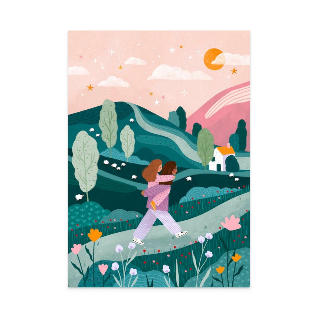 Mummy Daughter Countryside Walk Art Print