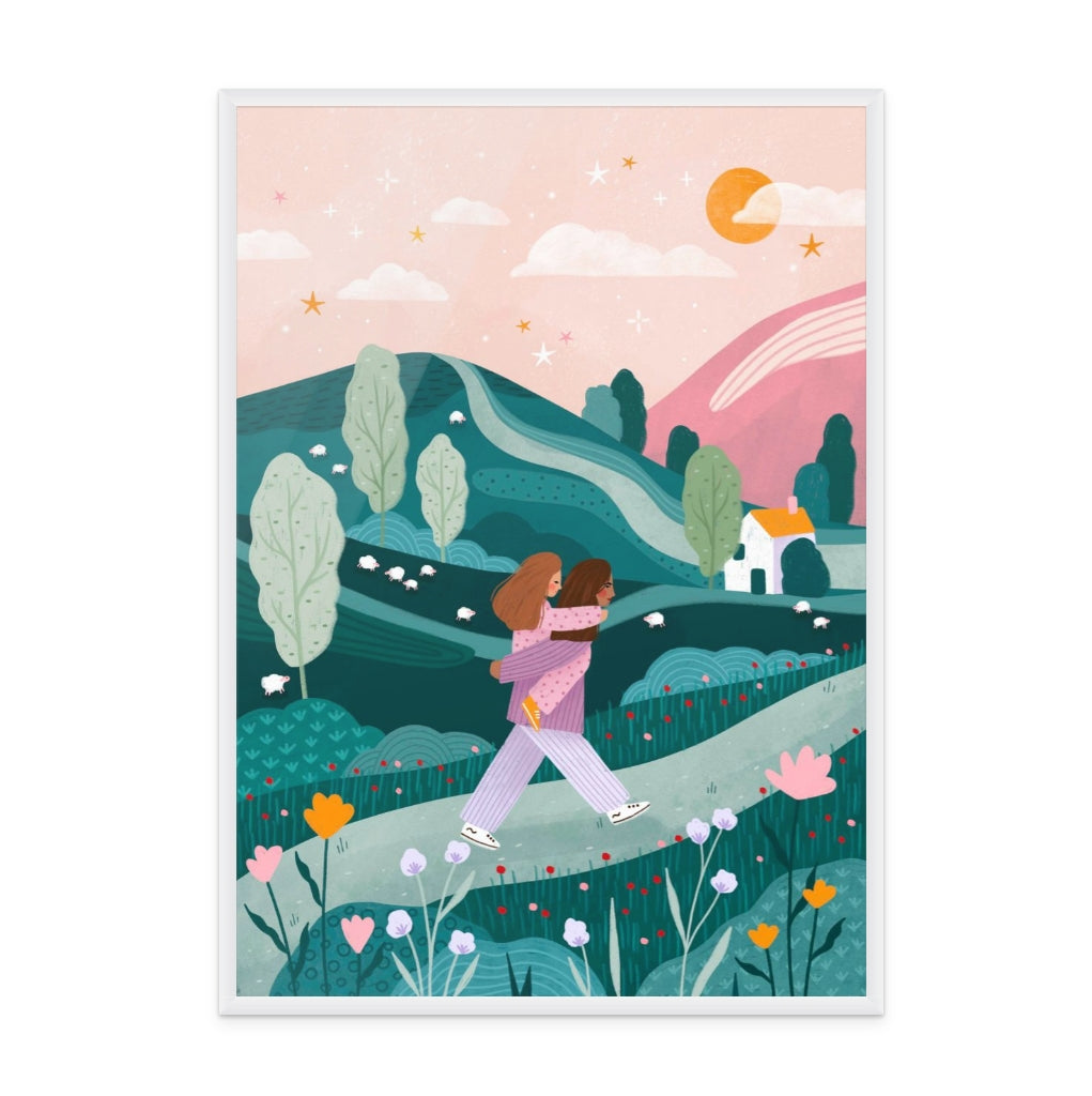 Mummy Daughter Countryside Walk Art Print