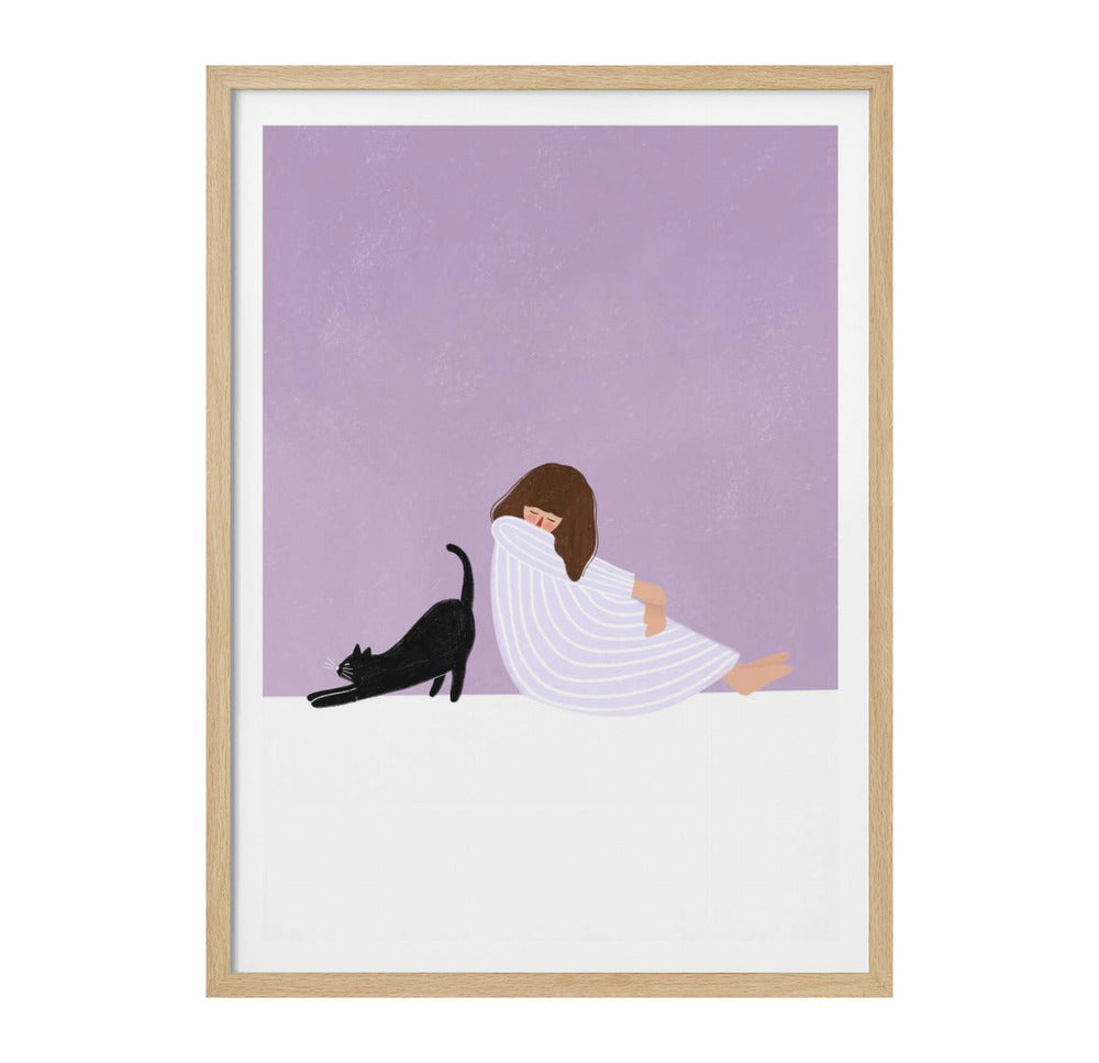 Girl and Cat Art Print