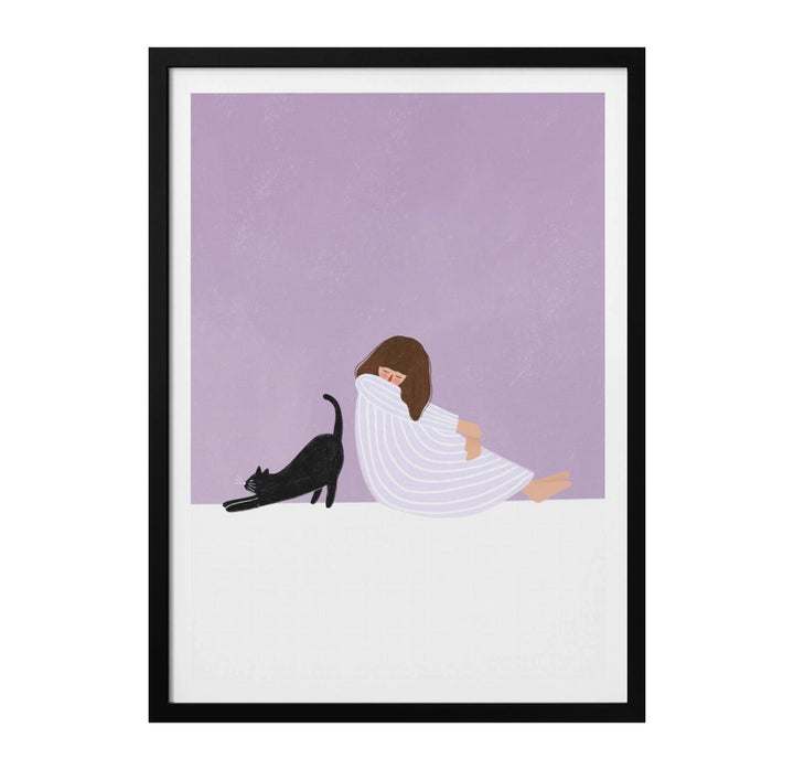 Girl and Cat Art Print