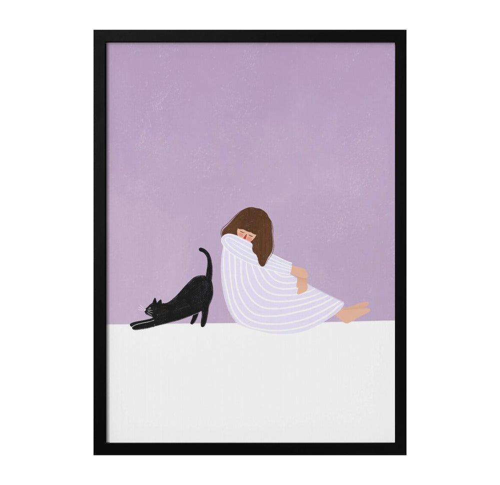 Girl and Cat Art Print